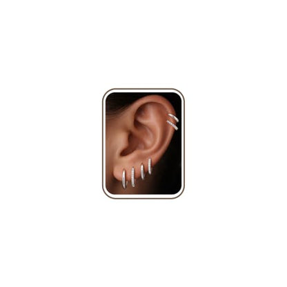 Hypoallergenic Gold Huggie Hoop Earrings Set for Women Girls | 14K Gold Plated, Small Hoop Earrings Set, Gold Hoop Earring for Women, Huggie Hoop Earrings, Hypoallergenic Gold Earrings - color: Silver Plated
