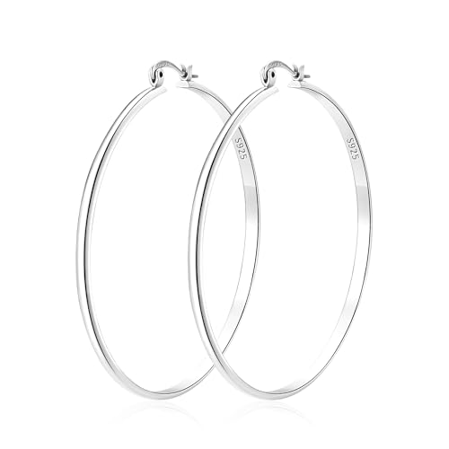 Apsvo Hoop Earrings for Women, 5mm Wide 14K Gold Plated/Silver Hoop Earring Hypoallergenic 925 Sterling Silver Earrings Lightweight Large Earrings for Women - color: 3mmWide-60mmSilver