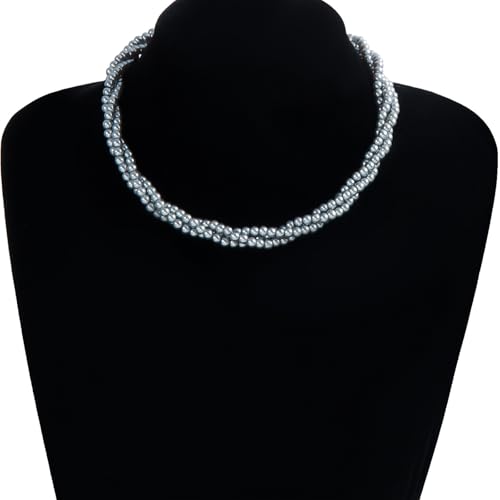 Layered Beaded Choker Necklace Handmade Glass Seed Beads Necklace Layering Twisted Bead Chain Clavicle Necklace Double Layers Round Beads Strand Necklace Jewelry for Women - style: 3 rows