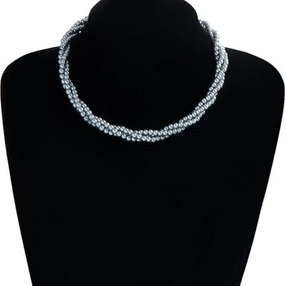 Layered Beaded Choker Necklace Handmade Glass Seed Beads Necklace Layering Twisted Bead Chain Clavicle Necklace Double Layers Round Beads Strand Necklace Jewelry for Women - style: 3 rows
