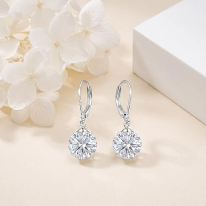Pearl Leverback Earrings for Women Dangle Round Gemstone Earrings Birthstone Jewelry Gift Anniversary for Her - color: 04 April birthstone