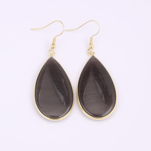 BaubleStar Natural Crystal Healing Stone Earrings Statement Teardrop Dangle Earrings for Women - color: Black