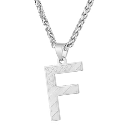 Initial Necklace for Men Stainless Steel Pendent Chain Personalized A-Z Letter Necklaces Black/Gold/Silver Christmas Jewelry Gifts - color: Silver, style: Initial-F