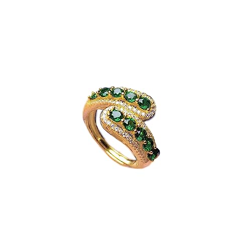 14K Golden Plated Green Crystal Adjustable Open Ring CZ Simulated Emerald Stacking Statement Wrap Finger Bands Rings Sparkling Jewelry Gifts for Women Birthday
