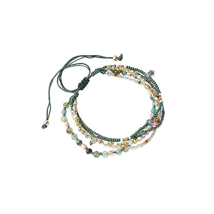 Boho Braided Beaded Ankle Bracelets Handmade Adjustable Beach Wrap Bracelet Draw String Anklets Bracelets Gifts for Women - color: Green
