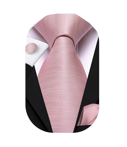 Dubulle Mens Paisley Striped Tie Woven Necktie for Men and Handkerchief Cufflinks Set Wedding Formal Business - color: Blush Rose Gold