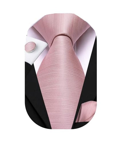 Dubulle Mens Paisley Striped Tie Woven Necktie for Men and Handkerchief Cufflinks Set Wedding Formal Business - color: Blush Rose Gold