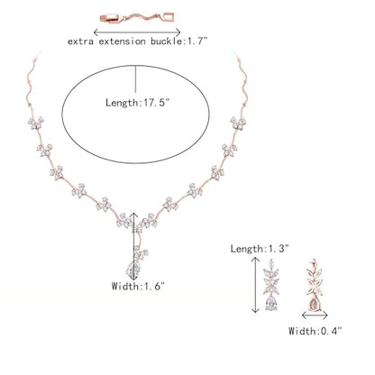 Crysdue Women's Wedding Bridal Jewelry Set for Brides Bridesmaids Cubic Zirconia Flower Leaf Vine Necklace Dangle Earrings for Prom Party - style: 17-rose gold