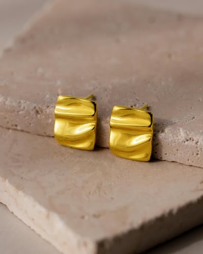 Gold Chunky Earrings for Women Trendy, 14K Gold Plated Dainty Kont Earrings Statement Minimalist Hypoallergenic Stud Earrings - color: Aimran & Gold