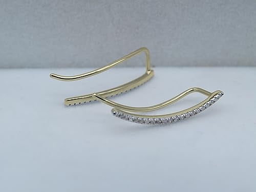 Dazzlingrock Round White Natural Diamond Crawler Climber Earrings | 0.18 Ctw | Women - color: Yellow Gold, size: 10K - Metal Stamp