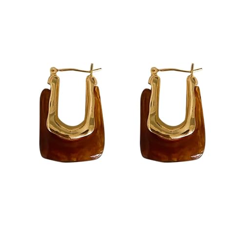 Chunky Acrylic Hoop Earrings Resin Geometric U Shape Hoop Earring Trendy Jewelry Gifts for Women - color: Brown