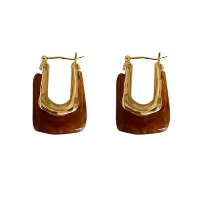 Chunky Acrylic Hoop Earrings Resin Geometric U Shape Hoop Earring Trendy Jewelry Gifts for Women - color: Brown