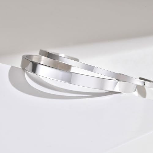 Stainless Steel Mens Cuff Bracelet : Minimal Cool Silver/Black/Gold Plated Open Metal Cuff Bangle Bracelets for Men,Mens Bracelet Jewelry Gift - color: Silver-2-Pack, size: Large( fit 7" to 8.5" wrist)