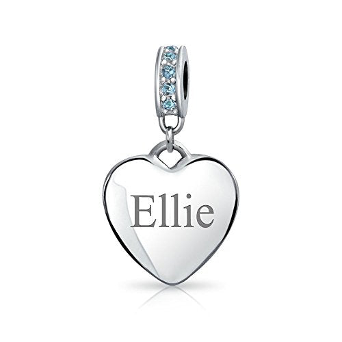 Bling Jewelry .925 Sterling Silver Blue Crystal Accent Bale Heart Shape Dangle Bead Charm for Bracelet - color: Light Blue