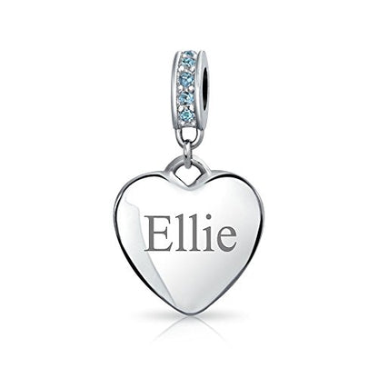 Bling Jewelry .925 Sterling Silver Blue Crystal Accent Bale Heart Shape Dangle Bead Charm for Bracelet - color: Light Blue