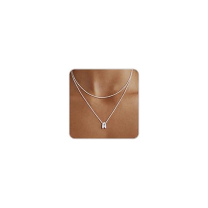 Thaivor Initial Necklaces for Women 14K Gold Plated Bubble Letter Necklace Layered Dainty Cute Choker Pendant Stack Jewelry Fashion Accessories Teen Trendy Gift - color: Silver, style: A-1