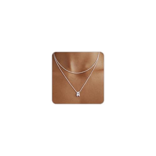 Thaivor Initial Necklaces for Women 14K Gold Plated Bubble Letter Necklace Layered Dainty Cute Choker Pendant Stack Jewelry Fashion Accessories Teen Trendy Gift - color: Silver, style: A-1