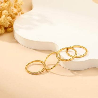 Lunvky Silver Stacking Rings for Women 14K Gold Plated Ring Non Tarnish Thin Trendy Stackable Dainty Cubic Zirconia Finger Pinky Thumb Wedding Band Rings Set Jewelry Gifts Size 5-10 - color: B-Gold, size: 6