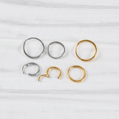 20G 316L Surgical Steel Hoop Nose Rings Septum Jewelry Nose Clicker Ring Cartilage Conch Helix Tragus Small Huggie Hoops Earrings Lip Rings Body Piercing Jewelry for Women Men 6 8 10mm