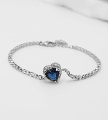 Cubic Zirconia LOVE Heart Jewelry Set Earrings Necklace Bracelet Set for Women Prom Wedding Party Anniversary Birthday - color: royal blue
