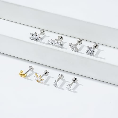 1pcs 16G 18G G23 Titanium Threadless Labret Studs Push-in Labret Lip Cluster Tragus Helix Conch Lobe Rook Cartilage Push Back Piercing Jewelry Earring - style: Flower CZ