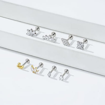 1pcs 16G 18G G23 Titanium Threadless Labret Studs Push-in Labret Lip Cluster Tragus Helix Conch Lobe Rook Cartilage Push Back Piercing Jewelry Earring - style: 5 round CZ