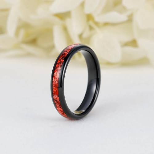 4mm/8mm Tungsten Wedding Bands for Men Women Ruby/Morganite/Emerald | Aquamarine/Zirconia, Black/Rose Gold/14K Gold, Engagement Promise Ring, Anniversary Valentine Day Birthday Gift for Him/Her - color: 4mm Black and Red