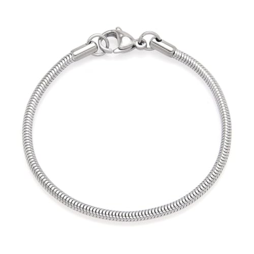 5pcs Adabele 304 Grade Surgical Stainless Steel 3mm Snake Chain Bracelet 6.5 inch Jewelry Making Chain Tarnish Resistant for Large Hole Bead Jewelry Making SJF177-B1 - color: Stainless Steel (Gray), size: 6.5 inch - 5pcs