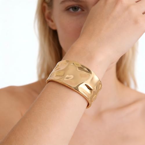 Exquisite and Stylish Gold Bracelet, Fashion Jewelry, Women's Gold Accessories – Ideal Gift for Mom, Wife or Girlfriend - style: Hammered Wide Cuff Bracelet