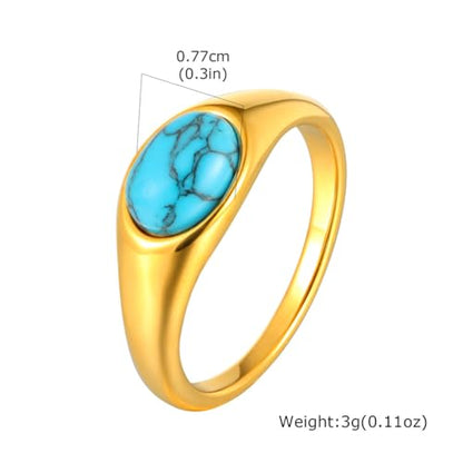 HIJONES Women's Stainless Steel Oval Opal Gemstone Dome Stacking Signet Ring Charming Wedding Jewelry - color: Blue Stone
