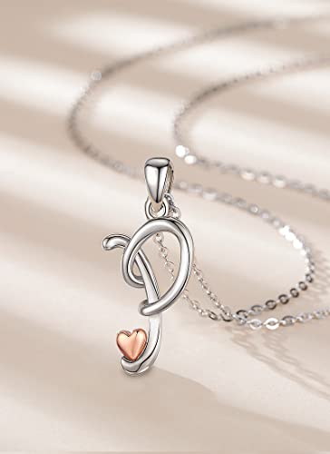 CELESTIA 925 Sterling Silver Initial Necklaces 26 Letter with Rose Gold Heart - 18 Inch Chain - color: P-Initial