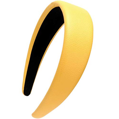 LONEEDY 1.7 Inch Leather Hard Headband Wide Padded Headband Hairband for Women (Yellow) - color: Yellow