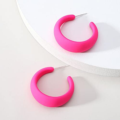 Acrylic Resin Earrings 70s 80s Colorful Hoop Earrings C Shape Trendy Chunky Cute Candy Earrings Jewelry for Women - color: Rose Red