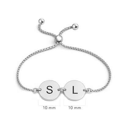 Charmsy 925 Sterling Silver Sliding Bolo Bracelet for Women | Women's Italian Handmade Adjustable Bolo Bead Ball Slider Bracelet - style: Personalized Couple Initial Charm