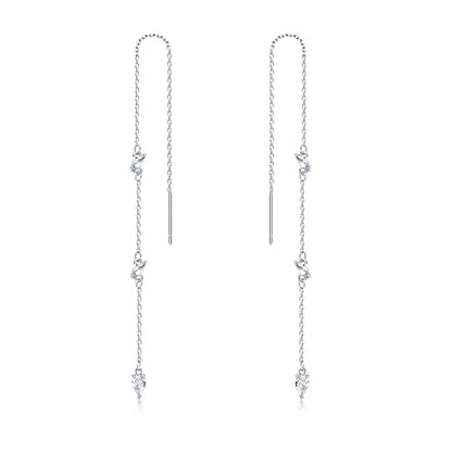 Threader Dangle Earring Teardrop Marquise Cubic Zirconia Gold/Silver Plated Long Link Chain Drop Earring for Women Girl - color: Threader Earring A-Silver