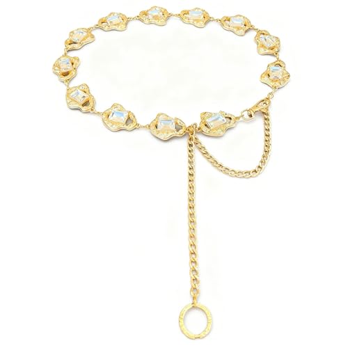 Women's Chain Belt Adjustable Rhinestone Metal Waist Belts for Women Ladies Chain Belt for Dresses - color: S-02