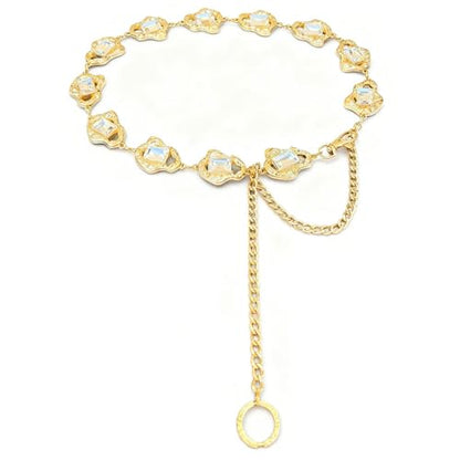 Women's Chain Belt Adjustable Rhinestone Metal Waist Belts for Women Ladies Chain Belt for Dresses - color: S-02