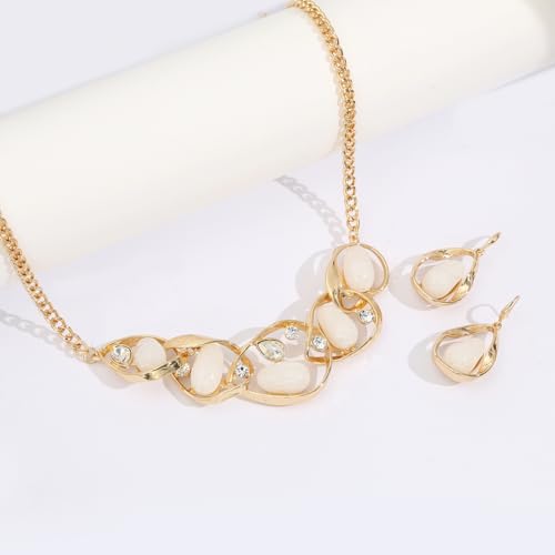 Chunky Statement Jewelry Set Blue Ocean Seashell Choker Necklaces Earrings Set for Women Pearl Bib Collar Necklaces for Party Prom Pageant Summer Fashion Jewelry Unique Birthday Gift - style: Geometric connection JS gold white