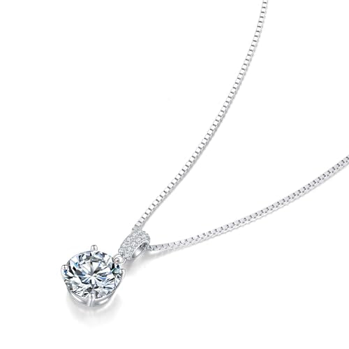 SUNFEEL Sterling Silver Necklaces 2 Carats Cubic Zirconia/Moissanite Necklace Dainty Jewelry Gifts for Mom Wife Girlfriend Bridal for Prom Wedding Anniversary Birthday - color: 01-Cubic Zirconia-Silver