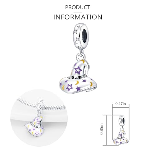 925 Sterling Silver Charms for Bracelets and Necklaces Lipstick and Perfume High Heels Dangle Pendants Heart Butterfly Bead Charms Halloween Christmas Gift for Womens - style: Halloween Magic Hat Dangle