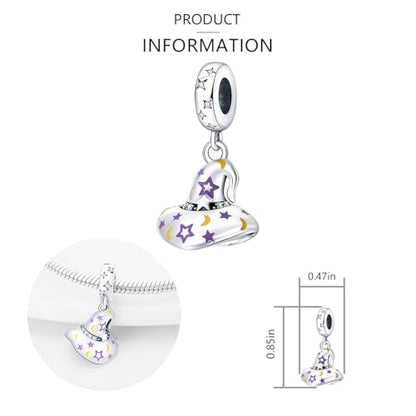 925 Sterling Silver Charms for Bracelets and Necklaces Lipstick and Perfume High Heels Dangle Pendants Heart Butterfly Bead Charms Halloween Christmas Gift for Womens - style: Halloween Magic Hat Dangle