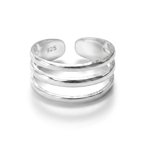 Sterling Silver Toe Ring, Adjustable Open Band, Handmade | Fits Toe, Knuckle or Pinky Ring | One Size Fits Most | Comfortable to Wear | Minimalist Style | Water Resistant - style: Triple Band