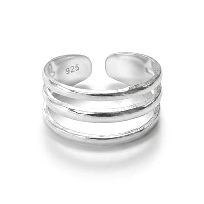 Sterling Silver Toe Ring, Adjustable Open Band, Handmade | Fits Toe, Knuckle or Pinky Ring | One Size Fits Most | Comfortable to Wear | Minimalist Style | Water Resistant - style: Triple Band