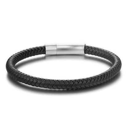 Men's Leather Bracelet, Stackable Stainless Steel Clasp Bracelets for Men Stylish Birthday, Thanksgiving, Valentine's Day Gift for My Man (8.2" Black Leather) | Men's Accessory, Leather Band, Stainless Steel, Wrist Bracelet
