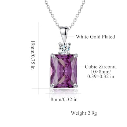 CiNily Rectangular Crystal Necklace for Women Trendy, Pendant Necklace with Chain 14K White Gold | Gold Plated Multicolor Birthstone Pendant Necklaces Boho Jewelry for Christmas Birthday Wedding - color: Silver-Purple cz