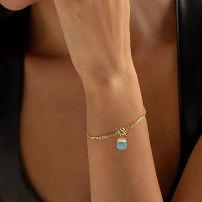 Crystal Bracelet for Women, Dainty 14K Gold Plated Chain Bracelet | Handmade Healing Crystals and Stones Spiritual Jewelry Gifts for Women - style: Emerald Bracelet
