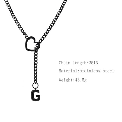sroyte Black Heart Slip Chain Initial Necklaces for Women,Stainless Steel O-Ring Adjustable Lariat Heart Y-Necklace,Punk Gothic Cuban Collar Choker Necklace for women - color: Black G