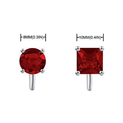 YOQUCOL 2 Pairs 8MM Cubic Zirconia Crystal Clip On Stud Earrings Non Pierced Stud Earrings For Women - color: Red