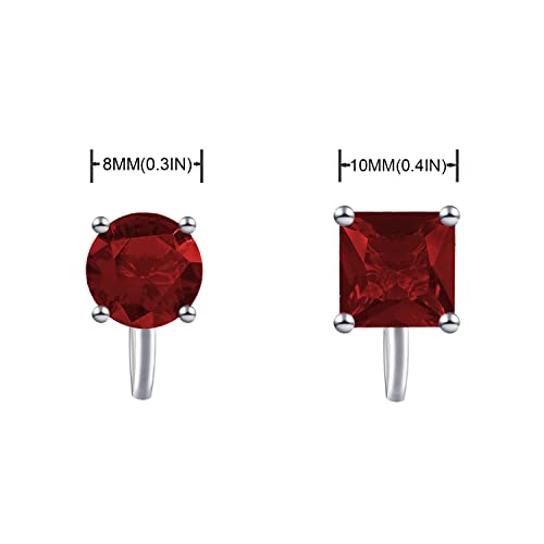 YOQUCOL 2 Pairs 8MM Cubic Zirconia Crystal Clip On Stud Earrings Non Pierced Stud Earrings For Women - color: Red
