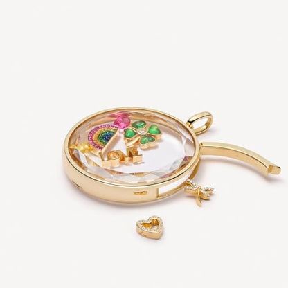 Women Locket Necklace Titanium steel Round 18K Gold Photo Lockets that Hold Picture Living Floating Memory Glass Locket Necklace for Family, Friends, Lovers - color: Gold